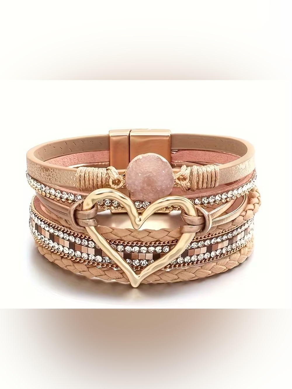 Neutral colored bohemian leather bracelet